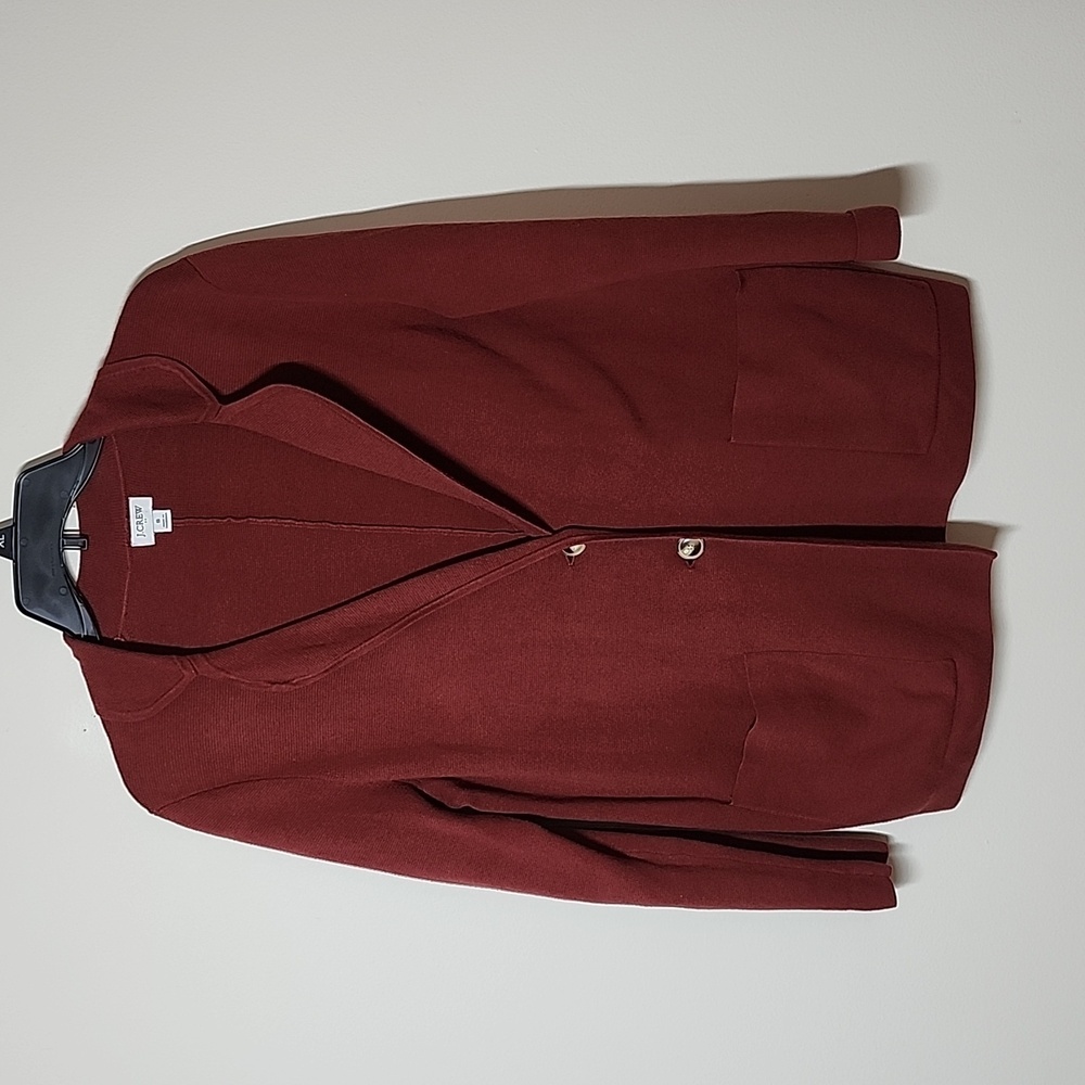 J Crew Factory Sweater Blazer Bucket Pockets Rusty Red Womens small
